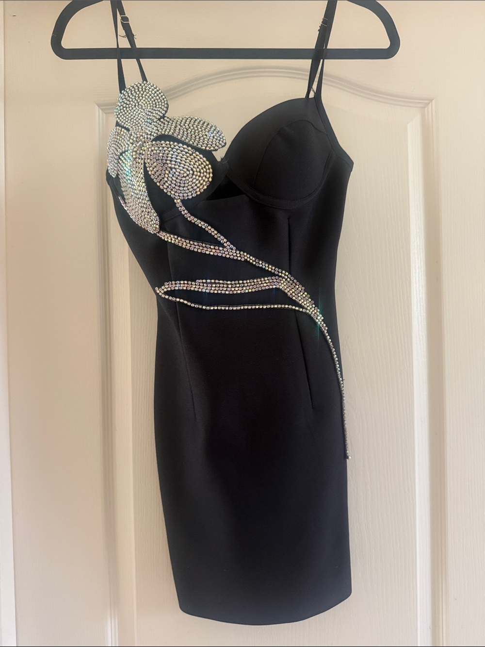 Black Embellished Bodycon Dress with Crystal Floral Bella Barnett